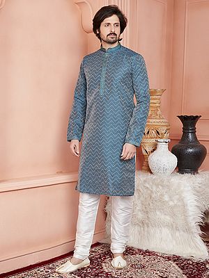 Zig-Zag Pattern Printed Attractive Jacquard Silk Brocade Kurta With Pajama