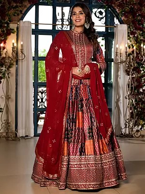 Satin Attractive Sequins And Embroidery Work Wedding Wear Lehenga Choli With Georgette Dupatta