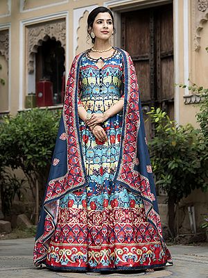 Stunning Digital Print And Flared Soft Dola Silk Wedding Wear Anarkali Gown With Chinon Dupatta