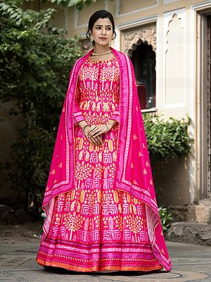 Elegant Contrast Digital Print Soft Dola Silk Festive Wear Anarkali Gown With Chinon Dupatta