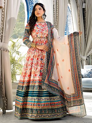 Soft Dola Silk Ethnic Motifs Digital Printed Attractive Festive Wear Anarkali Gown With Chinon Dupatta