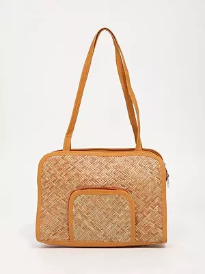 Bamboo Stripe Handcrafted Zipper Closure Tote Bag