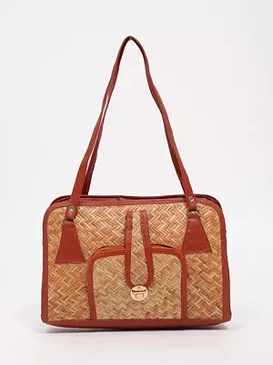 Handcrafted Natural Bamboo Stripe Hand Bag