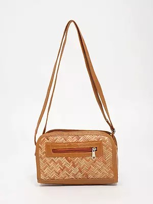 Bamboo Sling Bag with Leather Border and Strap