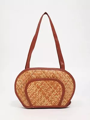 Eco Friendly Handmade Bamboo Shoulder Bag with Zipper Closure