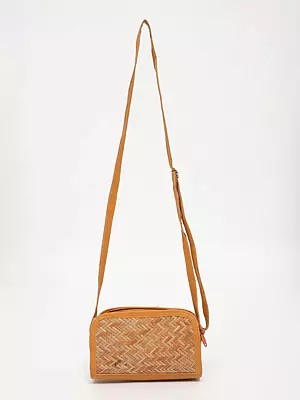 Small Dual Zipper Bamboo Sling Bag with Adjustable Strap