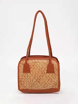Handcrafted Bomboo Shoulder Bag with Dual Zip