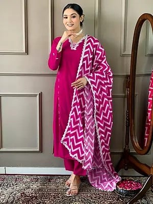 Viscose Embroidery Work Designer Festive Wear Salwar Suit With Zig-Zag Pattern Printed Dupatta