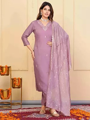 Floral Embroidery Stunning Viscose Chanderi Festive Wear Salwar Suit With Matching Dupatta