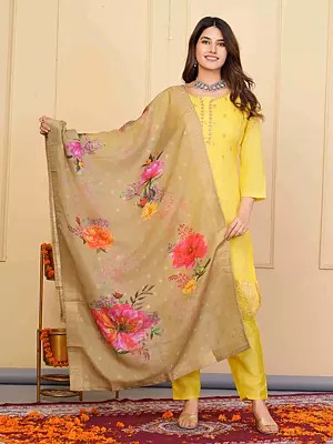 Viscose Organza Jacquard Beautiful Traditional Salwar Suit With Flower Motifs Dupatta