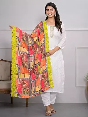 Attractive Sequins Work Viscose Silk Festive Wear Kurta Set With Printed Traditional Dupatta