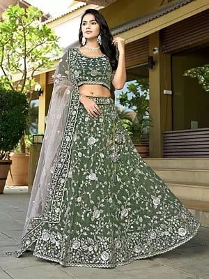 Pure Cosmos Tissue Embroidery And Sequins Work Attractive Lehenga Choli With Premium Net Dupatta