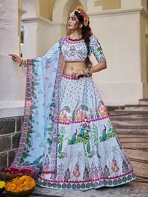 Elegant Royal Print And Sequins Work Art Silk Wedding Wear Lehenga Choli With Dupatta