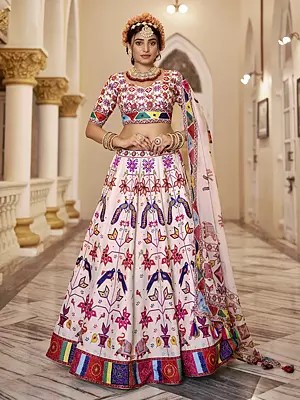 Traditional Motifs Printed Stunning Art Silk Lehenga Choli With Matching Organza Dupatta