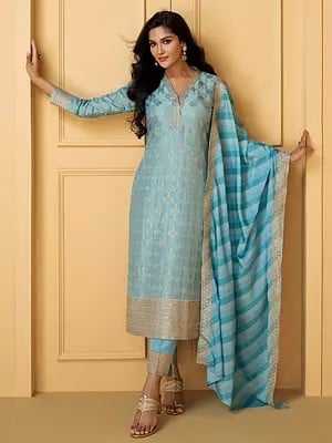 Attractive Viscose Weaving And Embroidery Work Festive Wear Kurta With Dupatta