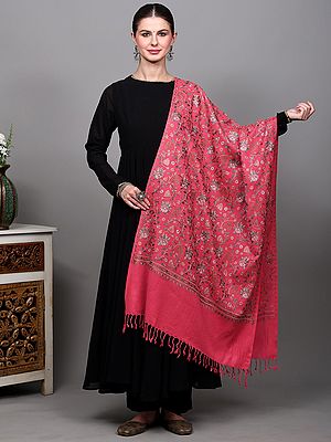 Stole from Punjab with Chain Stitch Embroidered Floral Jaal in Multicolor