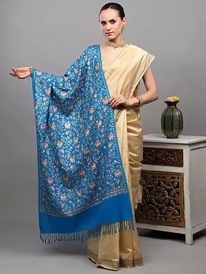Stole from Punjab with Chain Stitch Embroidered Floral Jaal in Multicolor