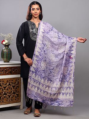 Batik-Dyed Dupatta with Temple Border from Telangana