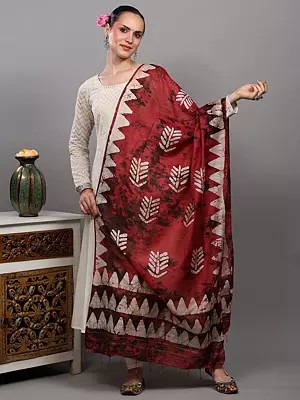 Batik-Dyed Dupatta with Temple Border from Telangana