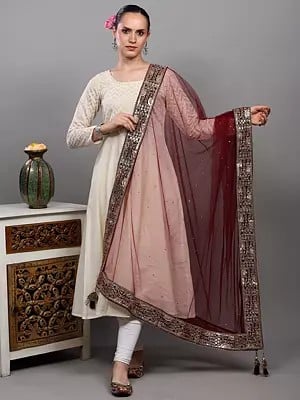 Sada Saubhagyawati Bhav Bridal Wedding Dupatta with Heavy Zari-Sequins Embroidered Border and Latkan