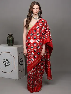 Aurora-Red Authentic Double Ikat Saree Hand-woven in Pochampally Village