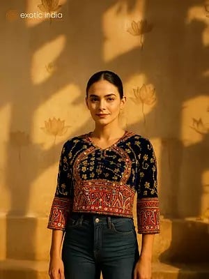 Bellwether-Blue Backless Choli from Kutch with Embroidered Sequins and Mirrors