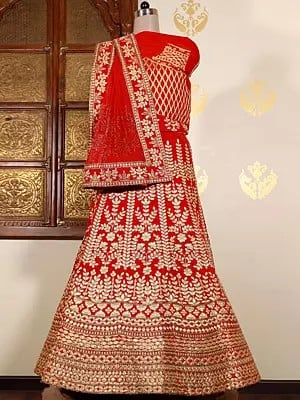 Velvet Thread With Diamond Work Bridal Lehenga Choli And Net Dupatta