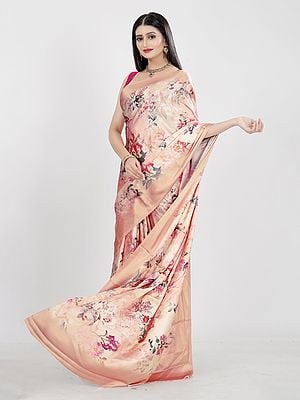 Floral Digital Print Pure Japan Satin Designer Saree With Blouse For Casual Occasion