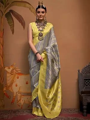 Handloom Weaving Designer Silk Stripe Pattern Traditional Saree With Blouse For Casual Occasion