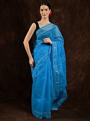 Jamdani Cotton Saree from Bengal with Stripes Pallu and Border