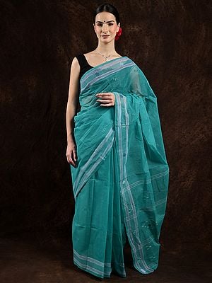 Jamdani Cotton Saree from Bengal with Stripes Pallu and Border