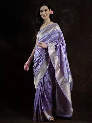 Purple-Rose Pure Silk Meena Butta Banarasi Saree with All-Over Zari Weave and Floral Border