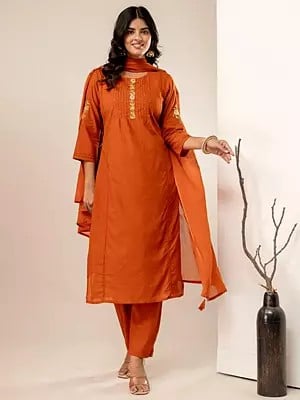 Elegant Embroidery Work Cotton Festive Wear Salwar Suit With Tassels Dupatta