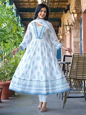 Floral Print And Embroidery Work Festive Wear Anarkali Suit With Matching Dupatta