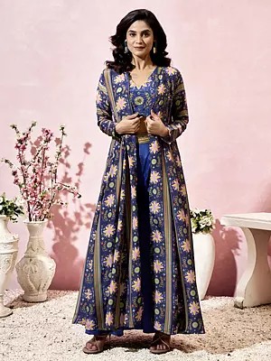 Cloud-Burst Designer Heavy Crepe Printed Long Jacket Style Indo-Western Suit For Party Occasion