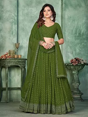 Georgette Embroidery And Sequins Work Wedding Wear Lehenga Choli With Matching Dupatta