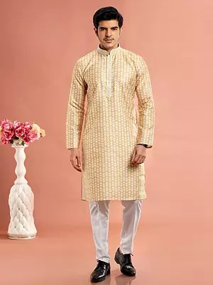 Stunning Embroidery Work On Neck Cotton Straight Festive Wear Kurta Pajama Set