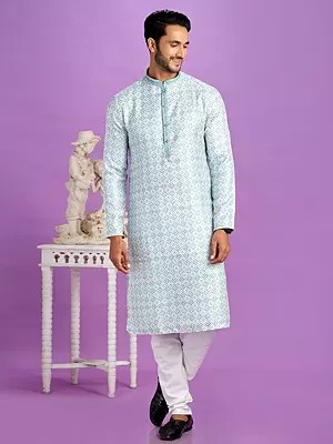 Semi Cotton Designer Digital Print And Mandarin Collar Straight Kurta Pajama Set
