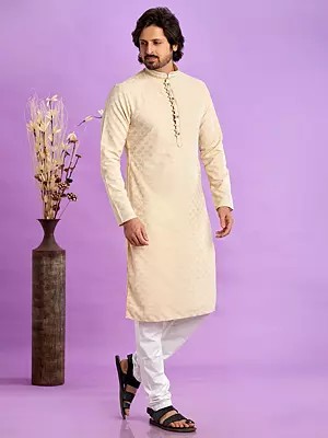 Stylish Art Soft Silk Full Sleeve And Mandarin Collar Festive Wear Kurta Pajama Set