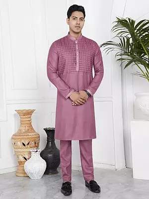 Attractive Linen Cotton Mandarin Collar Straight Kurta Pajama Set