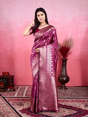 Soft Lichi Silk Traditional Wide Border Festive Wear Saree With Matching Blouse