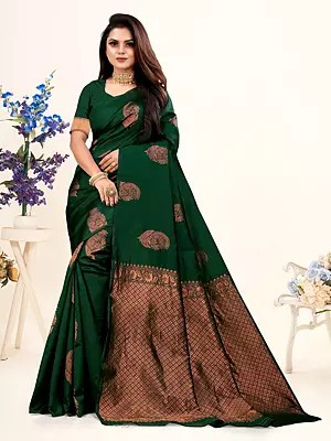 Elegant Lichi Silk Weaving Work Festive Wear Saree With Contrast Pallu