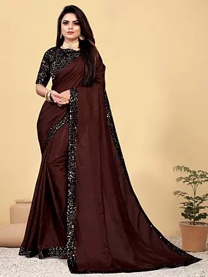 Silk Sequins Work Attractive Party Wear Saree With Matching Blouse