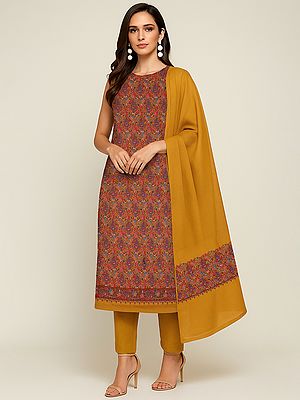Three Piece Salwar Kameez Suit with Dupatta and Embroidered Paisley - Maple Leaf