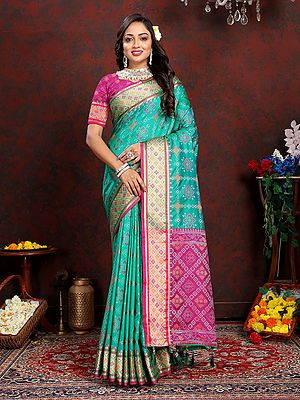 Ethnic Motifs Weaving Work Attractive Silk Festive Wear Saree With Tassels Pallu