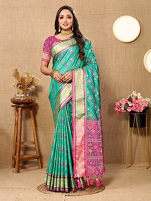 Patola Silk Elegant Weaving Work Floral Print Border Festive Wear Saree With Tassels Pallu