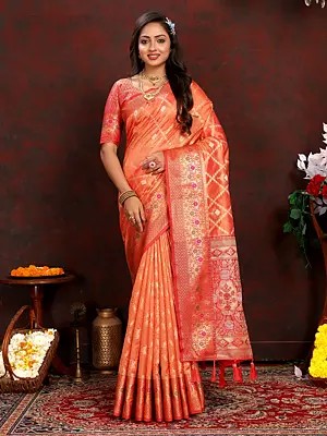 Attractive Weaving Work Wide Border Banarasi Silk Festive Wear Saree With Tassels Pallu