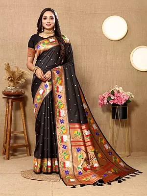 Elegant Paithani Silk Weaving Work Saree With Contrast Tassels Pallu For Festive Occasion