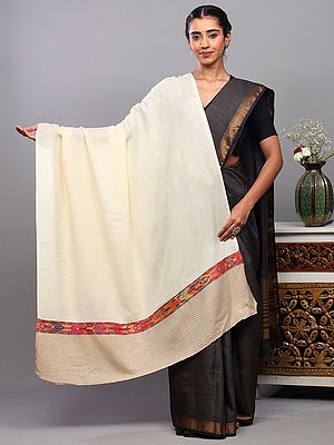 Transparent-Yellow Shawl with All-Over Stripes Weave