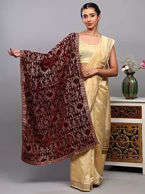 Velvet Dupatta with Aari Embroidered Motifs from Amritsar